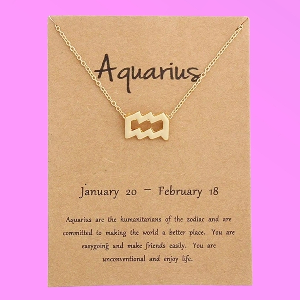Aquarius Gold Toned Zodiac Necklace